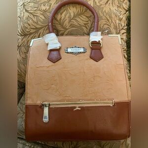 Tan and Brown Embossed Tote Bag